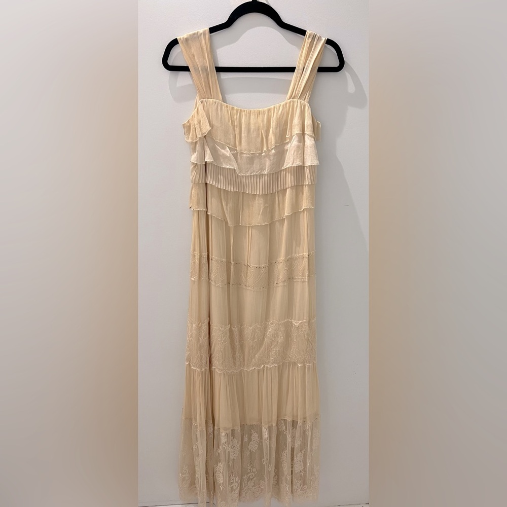YIGUE 100% Mulberry Silk & Lace Maxi Dress – Ethereal Runway-Inspired Gown - Picture 3 of 6